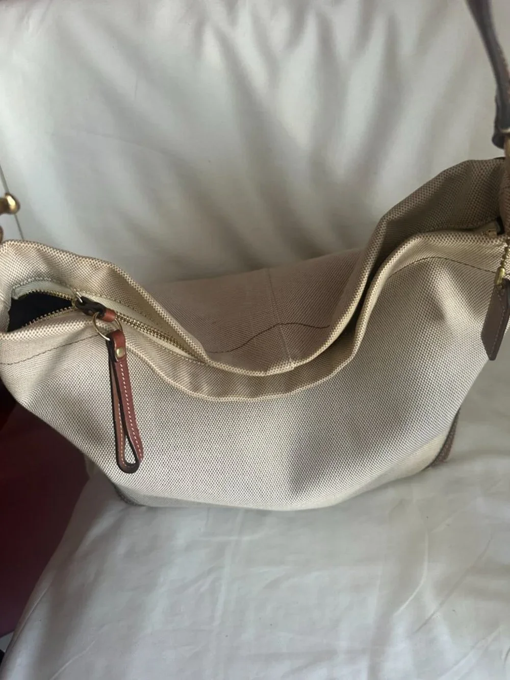 Coach CARLY canvas and leather large natural / brown leather trim shoulder hobo - Picture 11 of 12